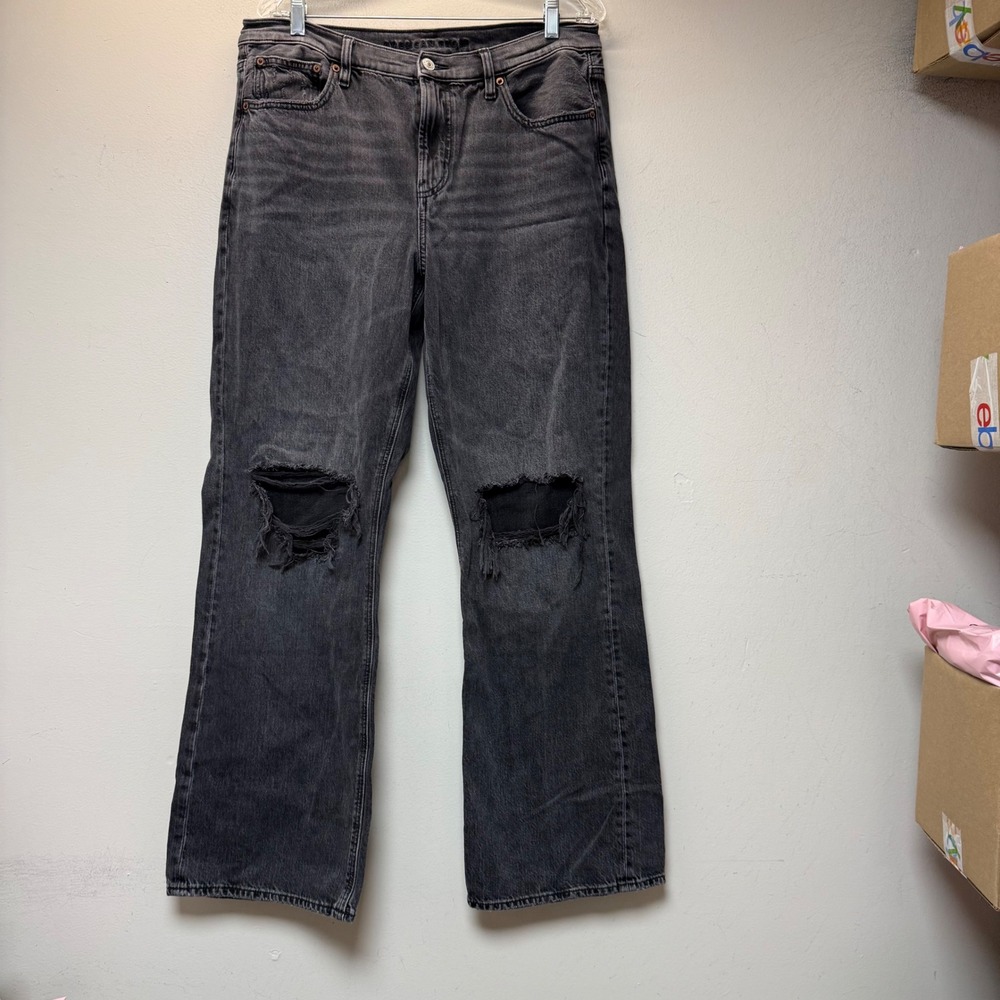 American Eagle Bootcut Jeans Women 14 Black Excellent Distressed High Rise